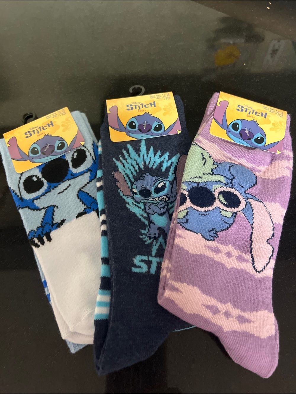 NWT Disney Lilo & Stitch Crew Socks 3-Pack Size 6.5-12 Cute Blue Purple Kawaii